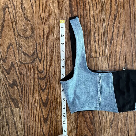 ASOS DESIGN Crop denim top with mesh detail in blue Size 8 - Picture 8 of 9